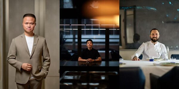 从左至右：菁禧荟创始人杜建青  NABI 主理人兼总厨Tom Ryu  SCILLA 行政主厨兼餐饮总监Stefano Bacchelli